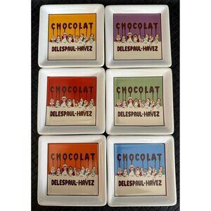 Pottery Barn Ceramic Coasters CHOCOLAT DELESPAUL HAVEZ 4 1/2” EXCELLENT